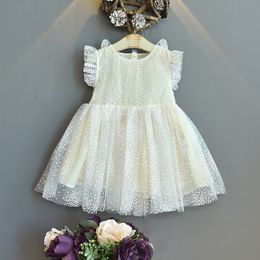 Girls White Lace Summer Short Sleeve Mesh Tutu Princess Dress Kids Children Wedding Party Costume 2-7 Years