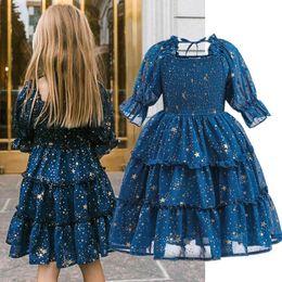 Girl's Dresses Vintage Smocked Dress For Girls Short Sleeve Chiffon Summer Clothes 3-8 Yrs Birthday Wedding Kids Princess DressesGirl's