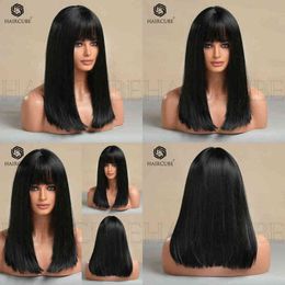 Human Hair Wig Synthetic Wigs Wig Female Long Hair Fits All Black Long Straight Hair High Temperature Silk Synthetic Material Fashion Trend Daily Application 220530