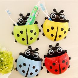 Funny Cartoon Yellow Red Blue Green Toothbrush Holder Suction Cup Hook Cute Ladybug Multicolor Storage Rack