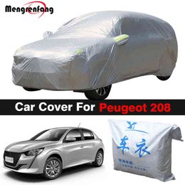 Full Car Cover Anti-UV Outdoor Indoor Sun Shade Rain Snow Dust Resistant Cover For Peugeot 208 Hatchback H220425