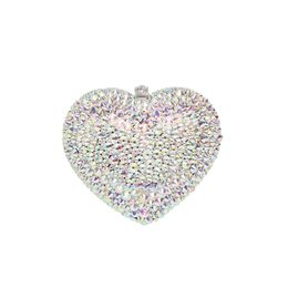 Evening Bags Heart Shape Women Ladies Wedding Party Clutch Bag Crystal Colourful Diamonds Purses Bridal Handbag With ChainEvening