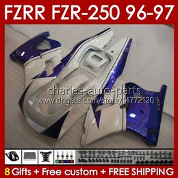 Bodywork For YAMAHA FZR250R FZRR FZR 250R 250RR FZR 250 R RR 96-97 Body 144No.8 metal blue FZR250-R FZR-250R FZR-250 FZR250 R RR 96 97 FZR250RR 1996 1997 Fairing Kit white