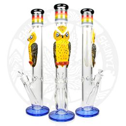 18'' Glass Bong Smoke Water Pipe Dab Rig Hookah 3D Hand-printing Owl Straight Tube Recycler Smoking Pipes Tall Heady Bongs Oil Rigs