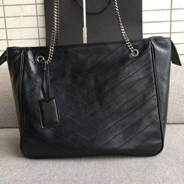 7A designer shopping tote bag 504867 large shopping bags CHAIN handbag IN CRINKLED VINTAGE Genuine Leather fashion shoulder purse