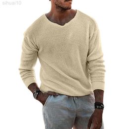 Slim Men Sweater Streetwear Long Sleeves Solid Color Breathable V Neck Elastic Male Knitted Sweater Oversize Top L220801