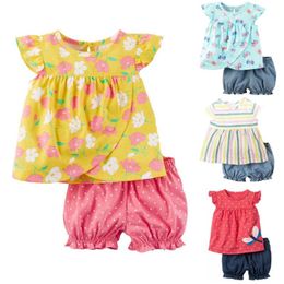 Clothing Sets Floral Baby Girls 2-Pieces Clothes Suit Born Jumpsuits Girl's Blouse Shorts Pants Children Dress Summer Toddler Outfit Cot