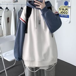 Men's Ladies Hoodie Fall New Loose Fake Two Piece Hooded Wind Pullover Casual Sweatshirt Streetwear College dents ins Gothic L220730