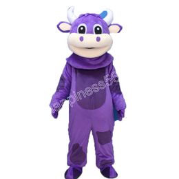 cute Purple Niu Mascot Costumes High quality Cartoon Character Outfit Suit Halloween Adults Size Birthday Party Outdoor Festival Dress