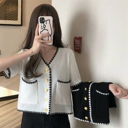 Shirts Women Sleeve Vneck Knitwear Crop Tunic Elegant Short Summer Girls Style Panelled Arrival Open Front Allmatch Daily 220523