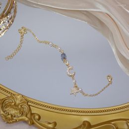 Beaded Strands Korean Style Crystal Star Moon Charm Bracelets For Women Bangles Adjustable Shiny Rhinestone Pearl Fine Jewellery Trum22