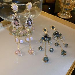 Dangle & Chandelier Vintage Baroque Style Geometric Drop Earrings Women Pink Blue Crystal Banquet Jewelry AccessoriesDangle