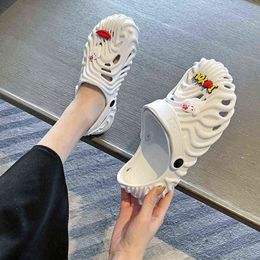 Pair of Hole Shoes Women Thick Bottom Indoor Casual Sandals Men Summer Couple Slippers NonSlip WearSlip Outer Wear J220716