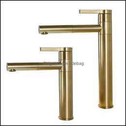 Brushed Gold Rotatable Basin Faucet 100% Brass Round Bathroom Cold Black Water Mixer Tap Drop Delivery 2021 Sink Faucets Faucets Showers