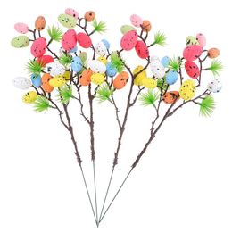 Party Decoration 4Pcs Easter Egg Tree Decor Creative Branches Painted Eggs Green Leaves Simulation Bouquets Home Spring Ornament