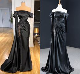 Affair Luxury Pearls Off Shoulder Black prom Pageant Party Dress Formal Evening Dresses Sexy lace-up Mermaid robes de soiree