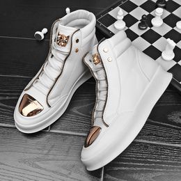 Men's Luxury Shoes Men Zipper Shoe High Top Sneakers Korean Style Shoes Man Driving Protective Leather Casual MEN ANKLE BOOTS