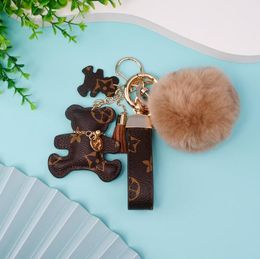 Cute Keychains Fashion brand Teddy Bear Designer Key Chain Ring Gifts Women PU Leather Car Buckles Bag Charm Accessories Men womens Animal Keyring