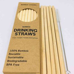 12Pcs/Set 20cm Natural Bamboo Straw Set Reusable Drinking Straws Case Clean Brush Eco-friendly Healthy Bamboos