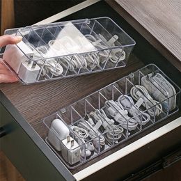 Cable Storage Box Transparent Plastic Data Line Container Desk Stationery Makeup Organiser Key Jewellery Office Holder 220809