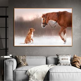 Cute Dog And Horse Animal Pictures Canvas Prints Wall Painting For Living Room Decorative Paintings Home Decor