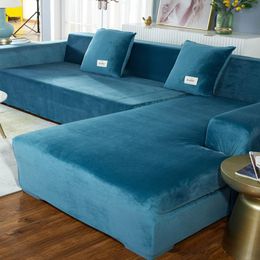 velvet slipcover UK - Chair Covers Velvet Plush L Shaped Sofa Cover For Living Room Elastic Furniture Couch Slipcover Chaise Longue Corner Stretch S109