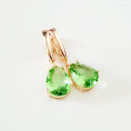 Drop Long Earring 585 Gold Colour Office Style Green Cubic Zircon Fashion Women Dangle & Chandelier