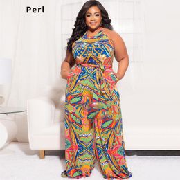 Women's Plus Size Tracksuits Perl Vintage Fashion Sleeveless Jumpsuit Loose Straight Rompers For Women Bandage Overall High Street WearWomen