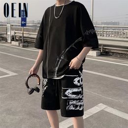 Summer Tracksuit Men Casual Sports Suit Breathable Short Sleeved Shorts Sets Mens Fashion Harajuku 2 Piece Sportswear 220623