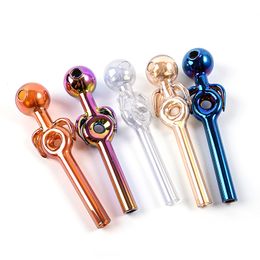 Wholesale Unique Handful 5mm Electroplate Smoking Pipe For Hookahs Pyrex Oil Burner Pipes Tobacco Wax Dab Rigs Accessories Colors send randomly SW134 SW137