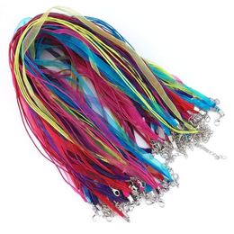 -100pcs 18 Farben Organza Ribbon Halskettekabel Organza -Band Strahl mit Hummerverschluss für DIY -Schmuck und verstellbar 1719 Zoll1909