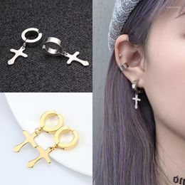 Clip-on & Screw Back Hanging Earrings For Teens Fake Ear Piercing Crosses Drop Stainless Steel Clip Earring Jwelry Women 2022Clip-on Odet22