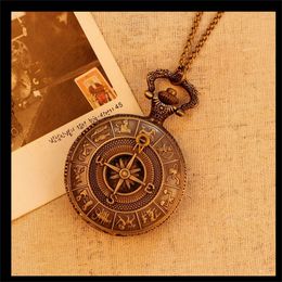 Fashion Antique Bronze Men Women Pocket Watch Fashion Luxury Vintage Necklace Map Pattern Pendant Pocket Watch Relogio Masculino T200502