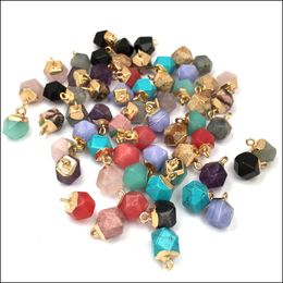 Arts And Crafts Arts Gifts Home Garden Faceted Polygon Round Shape Natural Stone Charms Healing Agates Crystal Turquoises Dhonp