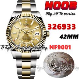 N V2 42mm Sky nn326933 A9001 Complication Calendar Automatic Mens Watch Fluted Bezel Gold Dial Stick Markers Two Tone 904L Stainless Bracelet Super eternity Watches