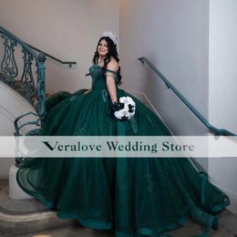 Emerald Green Quinceanera Dresses Ball Gown Off Shoulder Masquerade Mexican 15 year old Sixteen Princess Sweet 16 Prom Dress