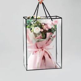 Creative plastic transparent PVC Gift bag Wrap border handbag shopping bags flower material