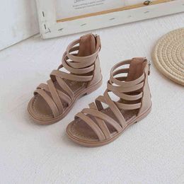 Summer Kids Baby Sandals Soft-soled Girls Shoes Children Hollow Flat-bottomed Boots Sandals Zipper Sandals Girls Shoes Fashion G220418