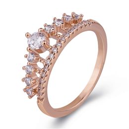 CZ Crystal Rings Fashion Rose Gold Crown Rings for Women Jewellery White Gold Engagement Wedding Ring