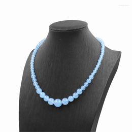 Chokers Fashion Round Aquamarines Beads Necklace Choker Pendant Natural Stone Necklaces Statement Women Tower Chain Jewelry 18inch A847Choke