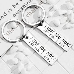 Keychains Simple Lettering I Love You Most More Lover Couple Gift Stainless Steel Keychain Fashion Key Chains Diy Custom Wholesale Enek22