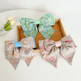 Oversized Contrast Color Floral Print Barrette Bow Hairpins For Woman Bangs Clip Fashion Hair Accessories Hair Clips Hair Bows