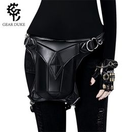 Steampunk Waist Bag Vintage Designer Fanny Pack For Women Luxury Leather Streetwear Bum Bag Chest Bag For Men Belt Bags 201118