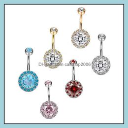 Navel Bell Button Rings Body Jewellery Stainless Steel Belly Dangle Ring Cz Diamond Simple Design Rhinestone Piercing Fashion Wholesale Drop
