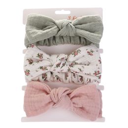 Muslin Cotton Linen Baby Headband Newborn Knotted Hair Bow Turban Floral Print Headband Children Girls Hair Accessories