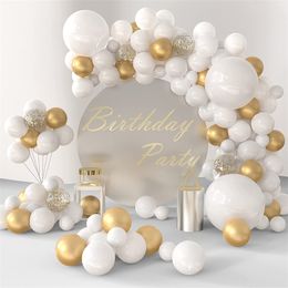 108pcs/set White and Gold Balloon Arch Garland Kit Confetti Metallic Balloons Latex Birthday Wedding Engagements Baby Shower Decorations MJ0708