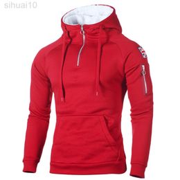 Autumn Zipper Neck Hoody Sweatshirts Fleece Long Sleeve Men Sweaters Sticker Pocket Winter Warmer Running Sportswear 3XL L220730