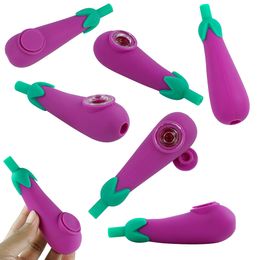 Eggplant shape silicone somking pipe rig oil rigs bong silicone bongs bubbler hand portable