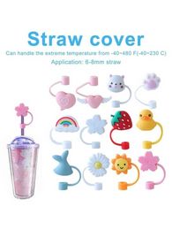 Cartoon Shape Cover Decorative Cute Fashion Drinking Protector Straw Topper Silicone Straws Plug for Decor 0801