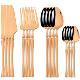 Flatware Sets 16pcs Rose Cutlery Set Stainless Steel Dinnerware Knife Fork Tea Spoon Tableware Mirror Kitchen Luxury SilverwareFlatware